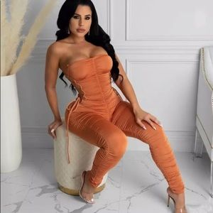 NWT Waiting for tonight Orange ruched jumpsuit